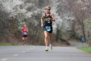 Carol Parise is chased to the finish by Karen Jeffers. (Photo by Sean Dulany)