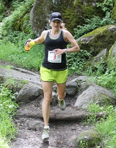 Second woman finisher Tera Dube navigates the trails. (Photo by Sean Dulany/Freeplay Magazine)