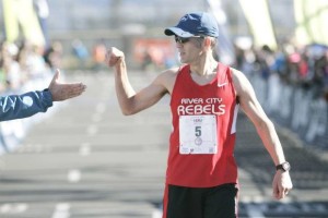 Mason Myers deserved a fist bump for his masters win in 2:41:26.